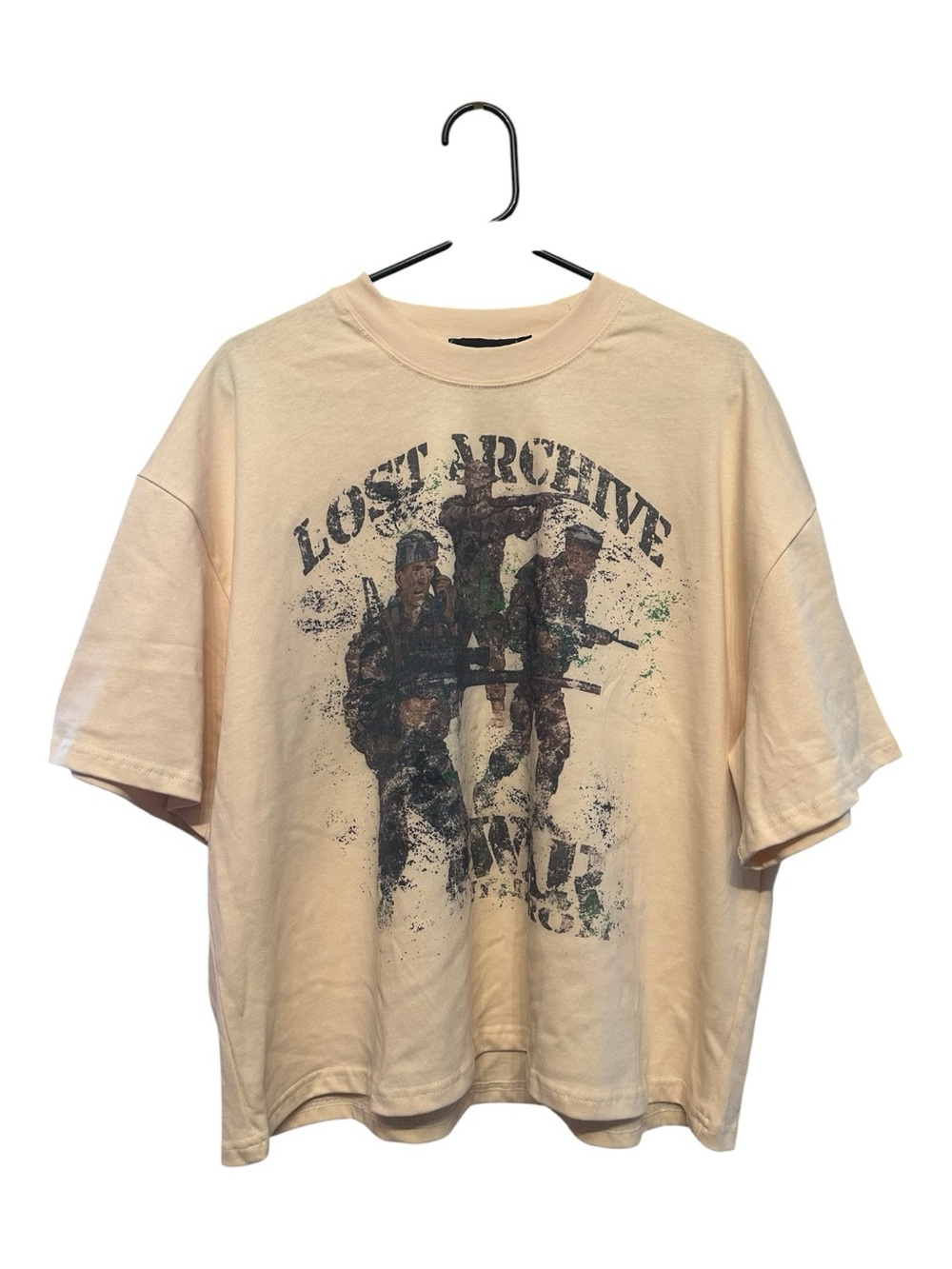 HYPEDEPT Lost Archives Soldier Graphic Crewneck Cropped T-Shirt - Beige Small